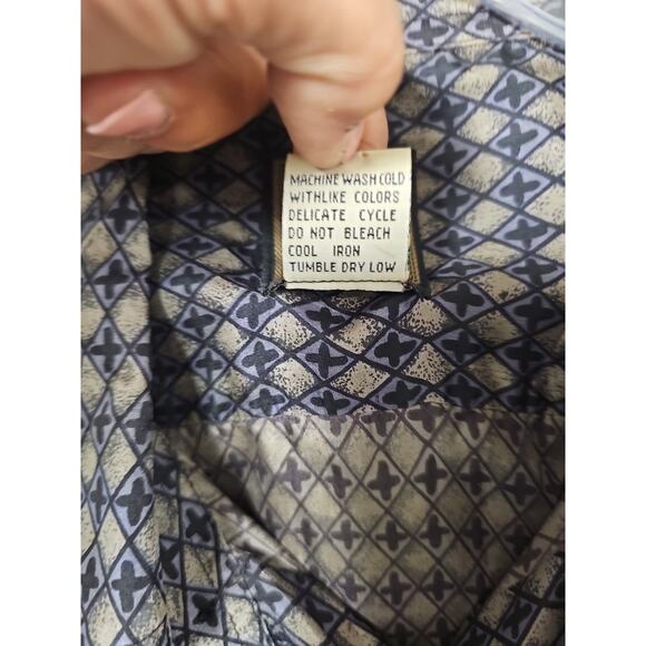 Bruno B Short Sleeve 100% Silk Dress Shirt Mens Size XL Blue Tan Pattern Office - Picture 4 of 5